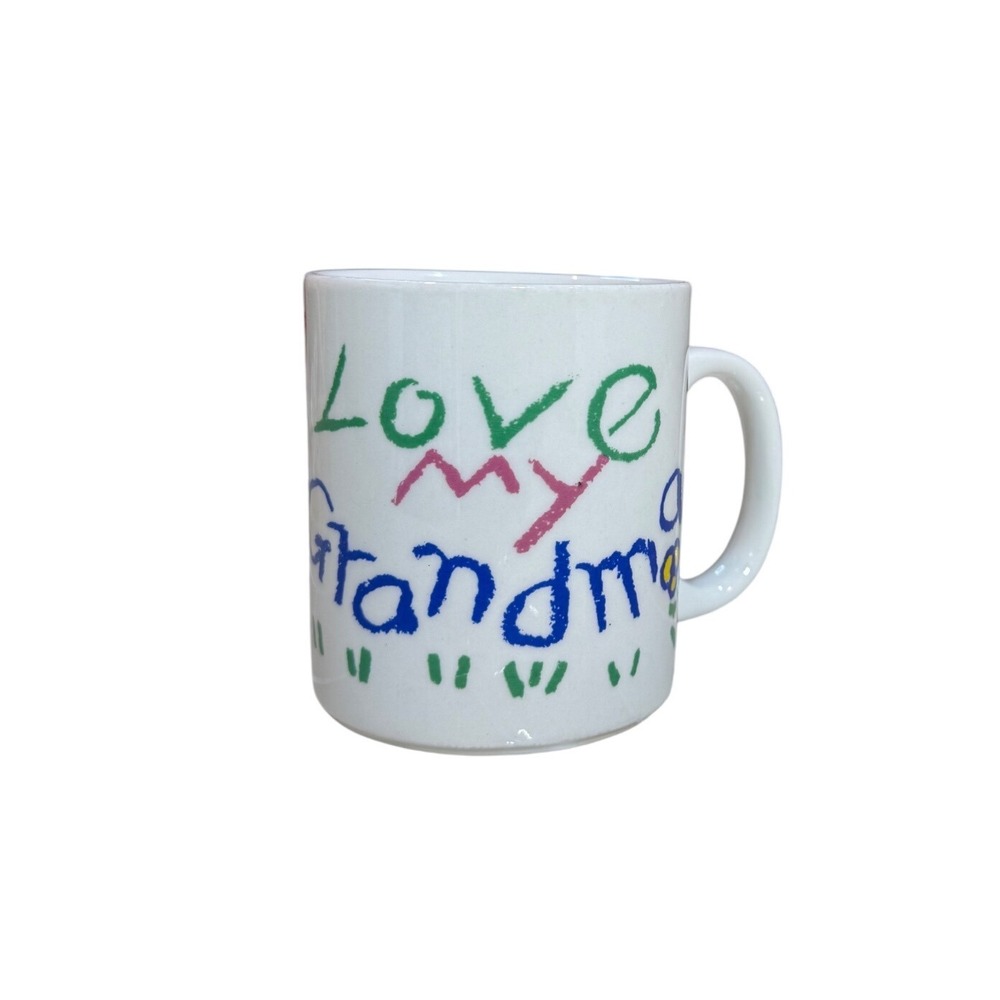 Vintage Love My Grandma Coffee Mug Kidcore Crayon Drawing Ceramic Tea Cup
